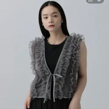 렙심 시어 튤 프릴 베스트 그레이