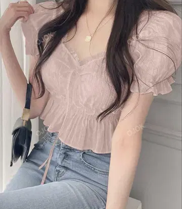 무지 블라우스 레이스 트림 여성용 여름 아이템
