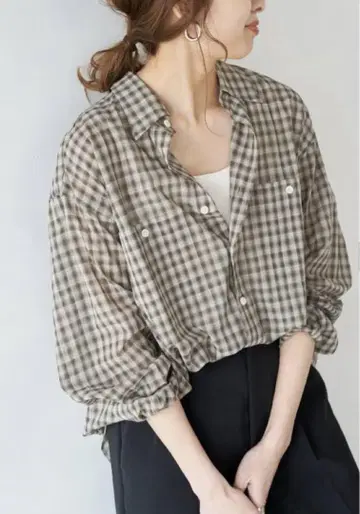 Spick&Span 코튼 보일 체크 셔츠 시어 iena