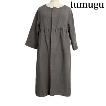 tumugu  코튼 린넨 면 린넨 7부 소매 코트 원피스