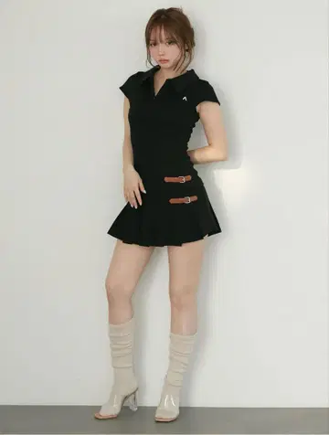Luna pleats mini dress 블랙