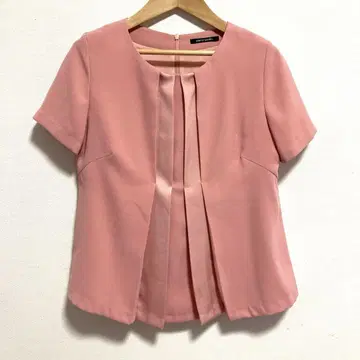 피에르 가르뎅 플리츠 반팔 블라우스 핑크 라핀 38 상의