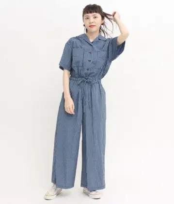 CHILD WOMAN 깅엄 브로드 반응염 반팔 올인원