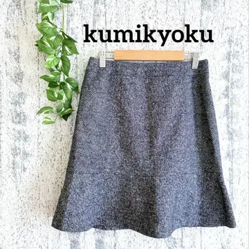 쿠미교쿠 kumikyoku 무릎 기장 플레어 스커트 네이비 MIX