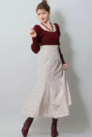 deicy 빈티지 플라워 도트 스커트 아이보리