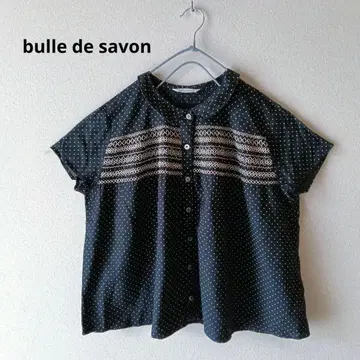 bulle de savon 블라우스 코튼 린넨 도트 넉넉한 자수
