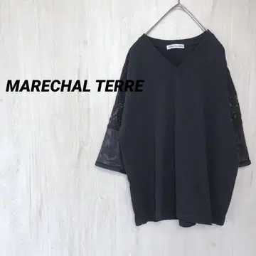 MARECHAL TERRE 소매 레이스 니트 V넥 티셔츠