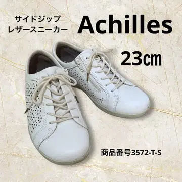 아킬레스 솔보 가죽 스니커즈 23cm 사이드 지퍼 화이트 꽃무늬 펀칭