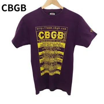CBGB 퍼플 티셔츠 프린트 코튼 반팔 빅 로고 둥근넥