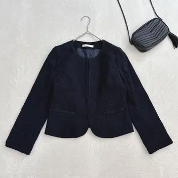 v125 [LD prime] 트위드 노카라 자켓 네이비 S 사이즈