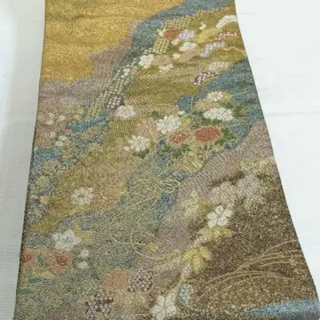 순수 실크 후쿠로 오비 육통 무늬 사계절 꽃