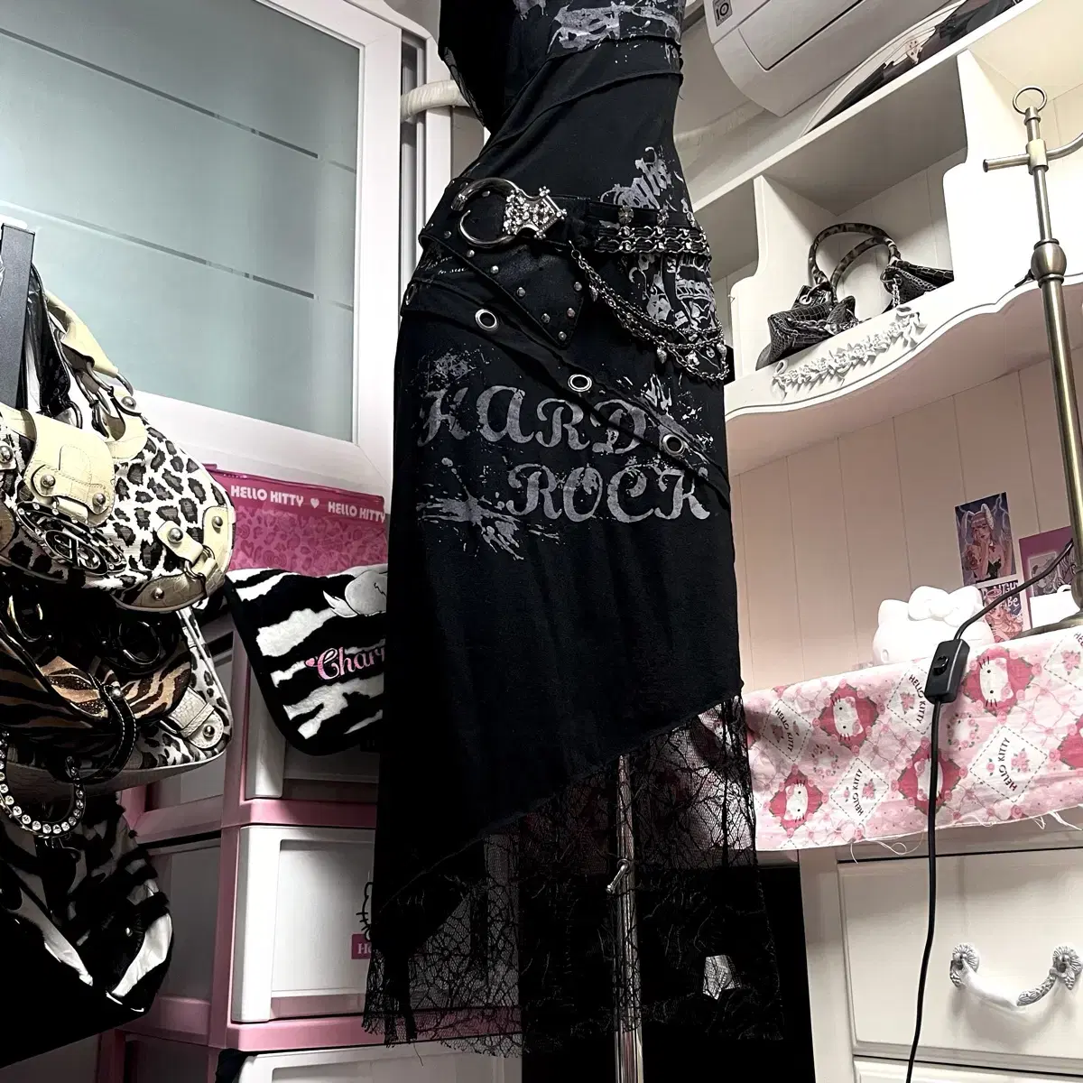 Goth Punk Boss Spyder Web Punching Chain Long Onepiece y2k 90s nayeon