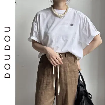 새상품 DOUDOU DD 자수 숏 기장 TEE 두두 화이트 티셔츠