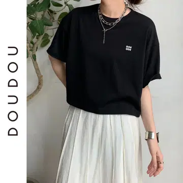 새상품 DOUDOU DD 자수 숏 기장 TEE 티셔츠 블랙 두두