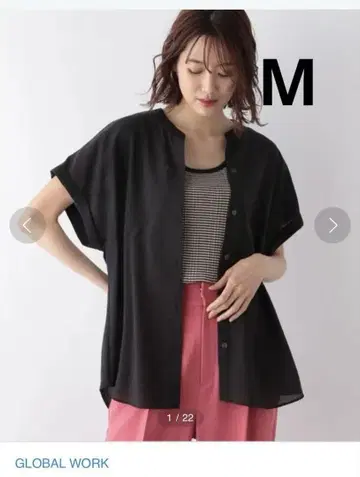 글로벌 워크 시어 스키퍼 블라우스 프렌치 슬리브 M 사이즈 블랙