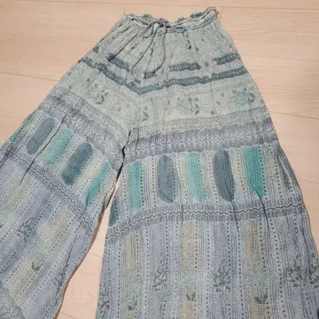 인도산 와이드 팬츠 스카이블루 패턴 가우초 바지 인도 면 빈티지