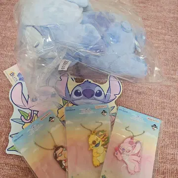 스티치 제일복권 B상 오야스미 봉제 인형과 스트랩, 부채 세트