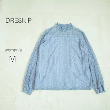 드레스 킥 레이스 컷 티셔츠 블라우스 셔링 블루 긴팔 [M] 시어
