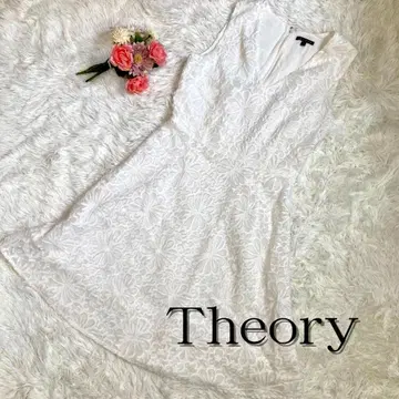 Theory 띠어리 원피스 슬리브리스 무릎 기장 레이스 꽃무늬 화이트