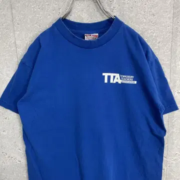 BAY SIDE USA 제작 기업 로고 TTA 프린트 블루 티셔츠 M