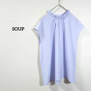 수프 프릴 넥 블라우스 연보라 슬리브리스 얇은 소재 여성용