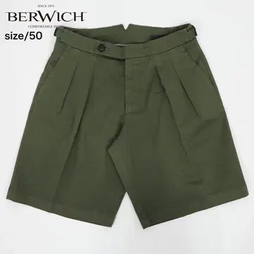 미사용 새상품 BERWICH 스카치 2 플리츠 코튼 숏팬츠 50