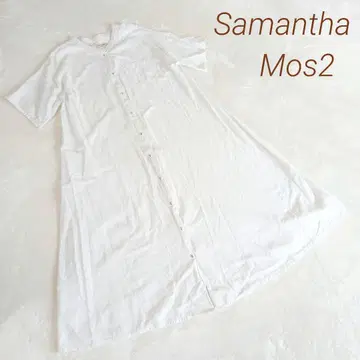 Samantha Mos2 화이트 셔츠 원피스 린넨 혼방 반팔