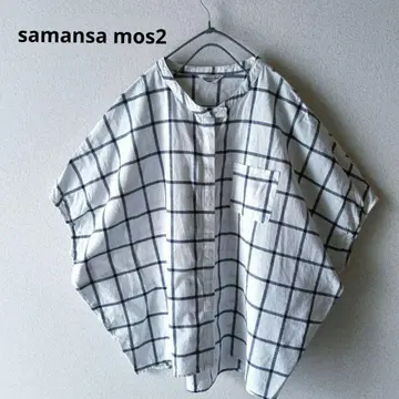 samansa mos2 블라우스 체크 코튼 린넨 넉넉한