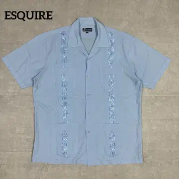 ESQUIRE 쿠바 셔츠 멕시칸 오픈 카라 자수 라인 4 포켓 L