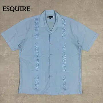 ESQUIRE 쿠바 셔츠 멕시칸 오픈 카라 자수 라인 4 포켓 L