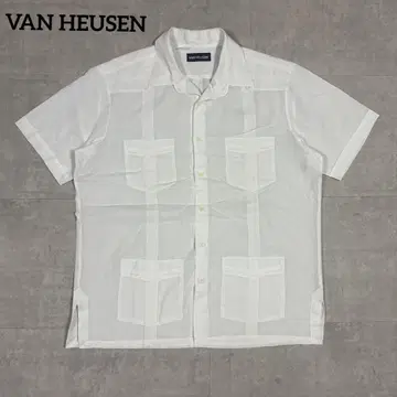 VAN HEUSEN 쿠바 셔츠 멕시칸 자수 4 포켓 화이트