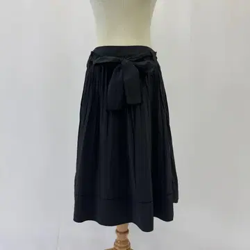 M's GRACY 블랙 미디 스커트 허리 리본 포함