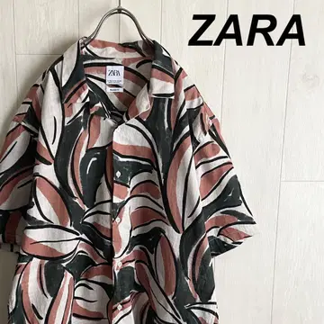 ZARA 자라 올 패턴 반팔 오픈 카라 셔츠 코튼 XL