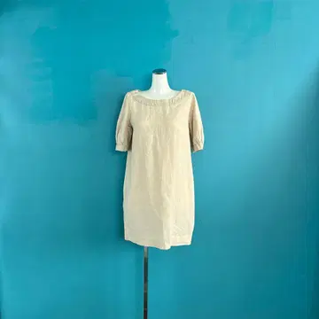 1326 IENA 이에나 베이지 퍼프 슬리브 린넨 원피스 린넨 100