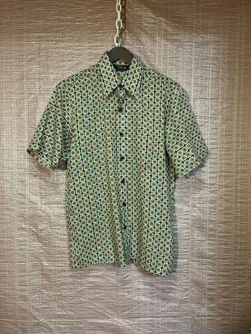 1970년대 JCpenney 레이온 x 폴리 셔츠 M 기하학 구제 의류