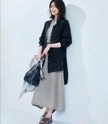 23구 LIBECO 린넨 밴드 카라 빅 셔츠 블랙 32