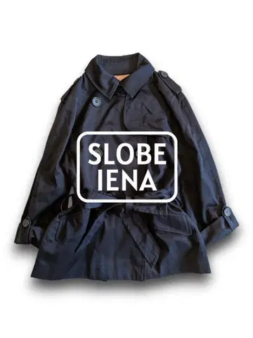 익일 배송 [SLOBE IENA] 네이비 광택 숏코트 벨트 포함 36