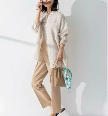 23구 LIBECO 린넨 밴드 카라 빅 셔츠 베이지 32