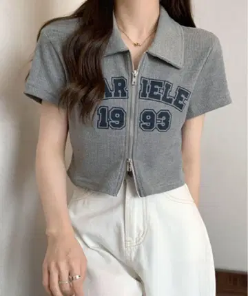 더블 지퍼 크롭 기장 상의