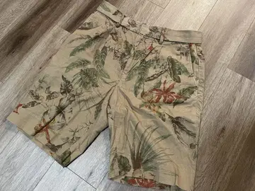 마 혼방 브라운 꽃무늬 숏 팬츠