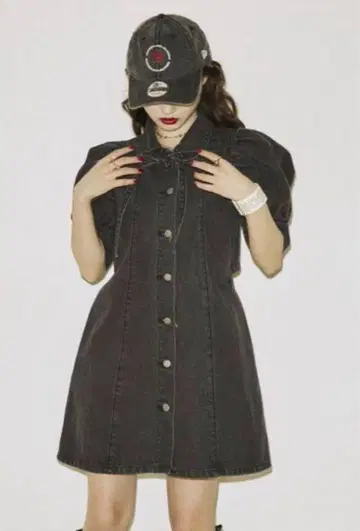 블랙 데님 셔츠 원피스 반팔