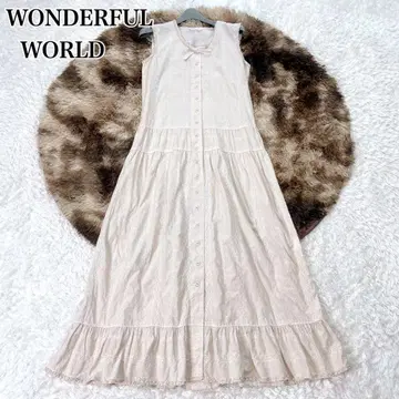 WONDERFUL WORLD 베이지 슬리브리스 롱 원피스 자수