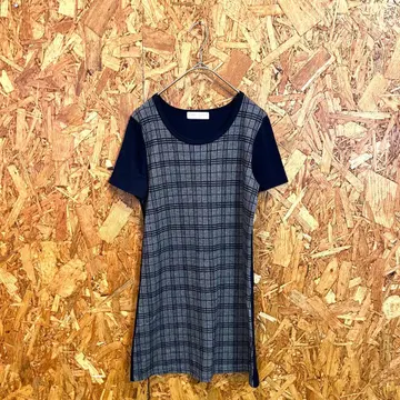 HIROMI YOSHIDA 미니 원피스 플레어 체크 무늬 네이비 M
