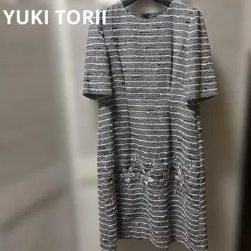 YUKITORI 스트라이프 꽃무늬 자수 반팔 원피스