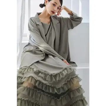 새상품 niana 트랜스페어런트 헴 셋업 드레스 그레이지