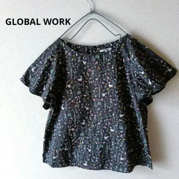 GLOBAL WORK 블라우스 리버티 코튼 플레어 소매 생물 꽃무늬