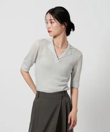 BEAUTY&YOUTH 오픈 카라 숏 슬리브 니트