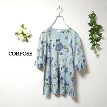 CORROSE 꽃무늬 반팔 상의 니트 마 혼방 레트로 디자인
