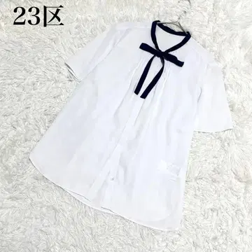 23SS 23구 백 새틴 아문젠 바이컬러 보타이 블라우스 M