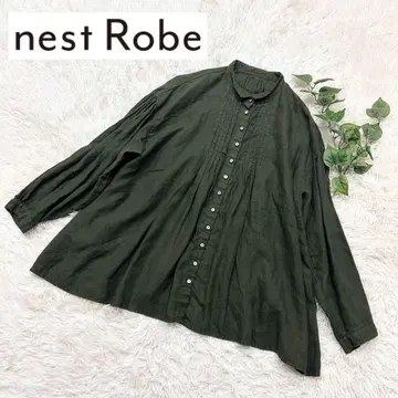 새상품급 nest Robe 네스트로브 린넨 핀턱 블라우스 카키 린넨